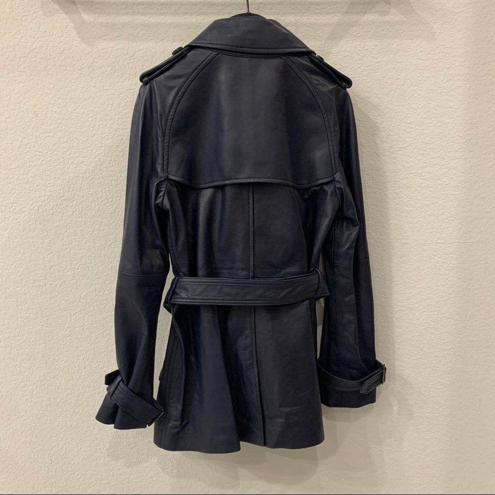 Coach F86122 Womens Lamb Leather Trench Coat Belted Lined Jacket Navy blue XS - Picture 5 of 7